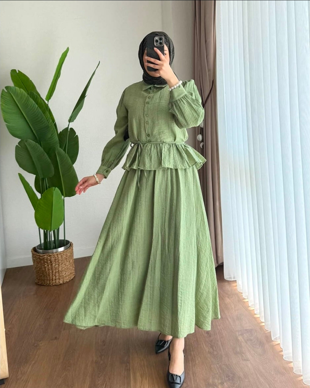 MESK Premium Spanish Linen 2-Piece Set: Long Sleeve Blouse & Flowy Skirt Collection