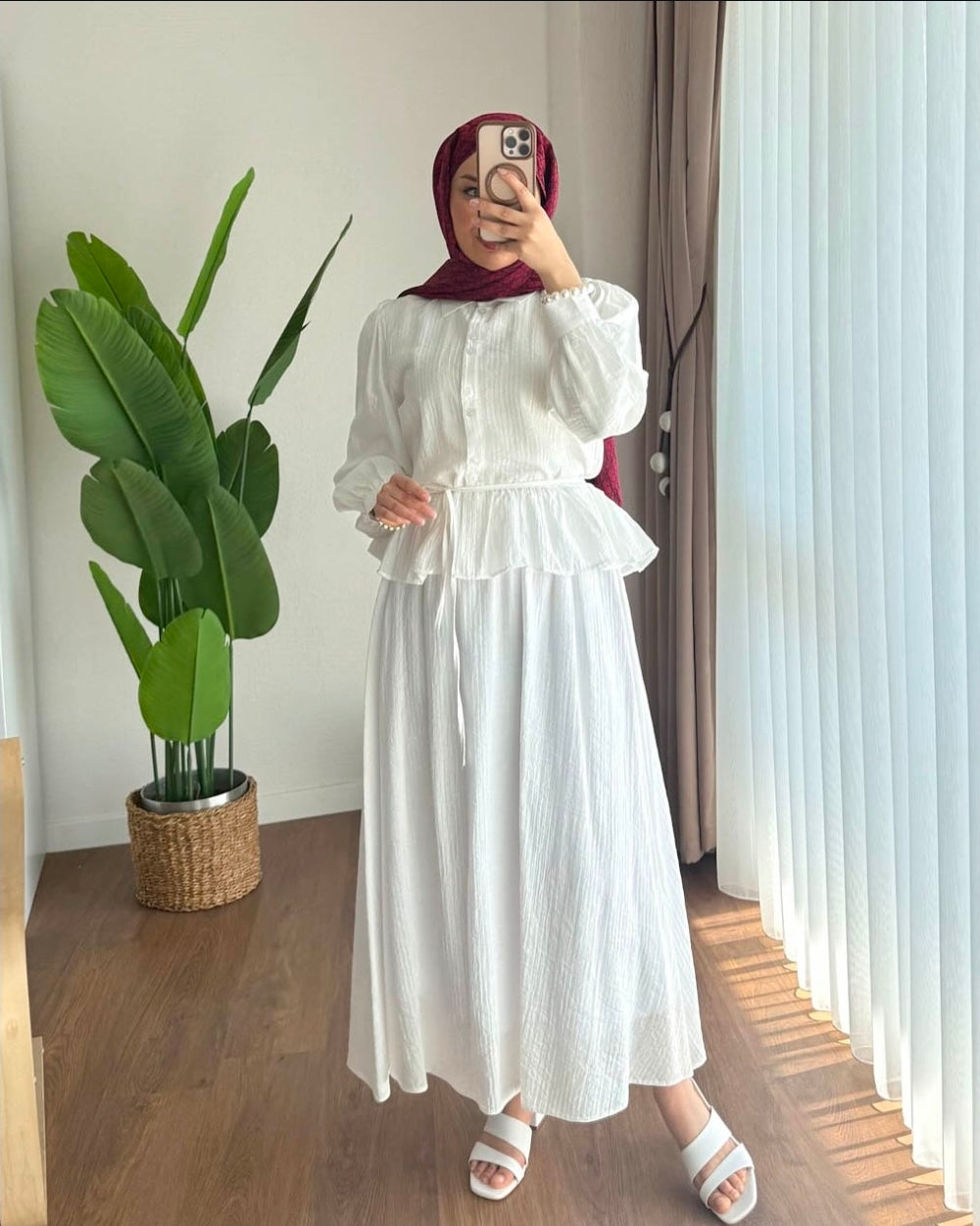MESK Premium Spanish Linen 2-Piece Set: Long Sleeve Blouse & Flowy Skirt Collection