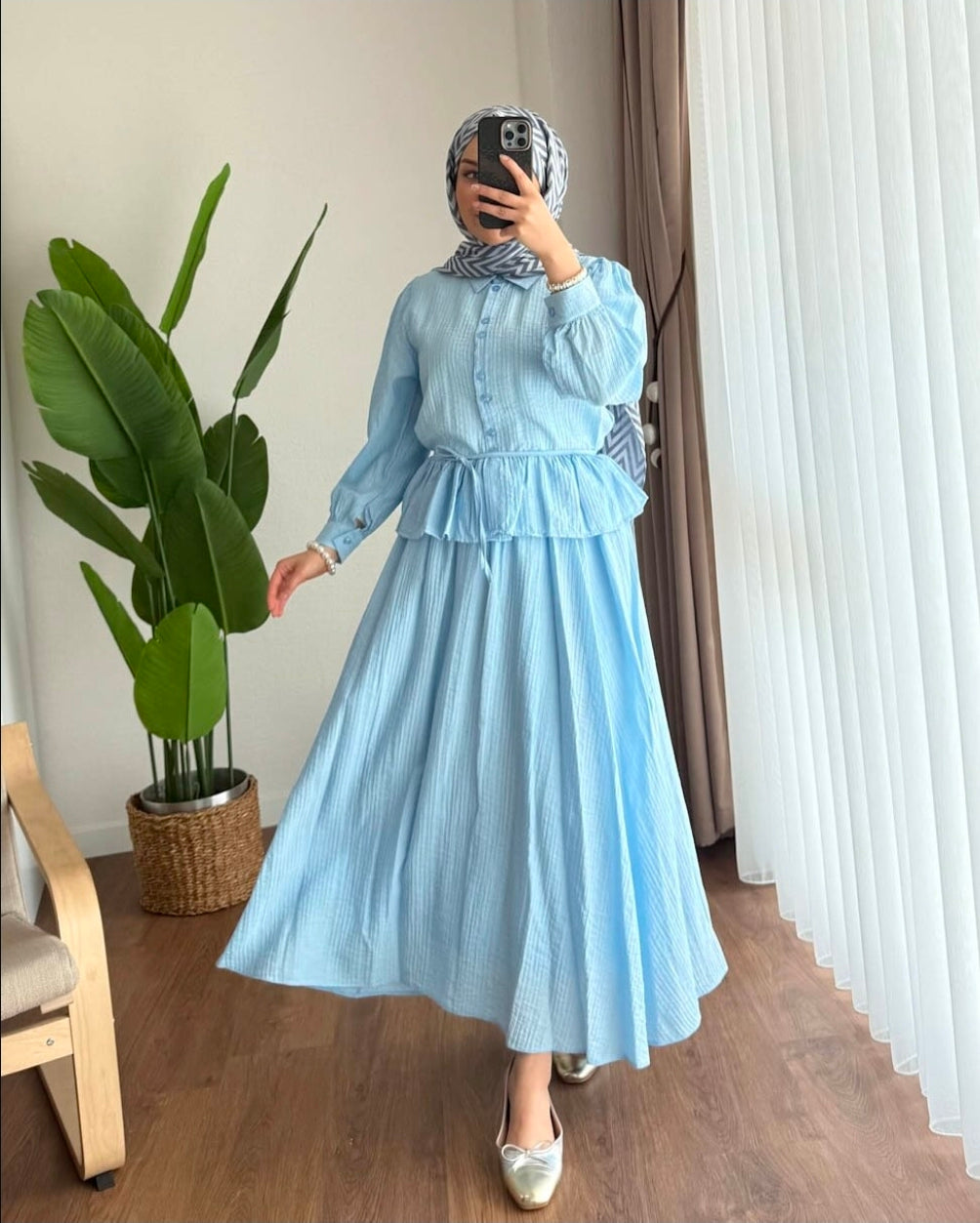 MESK Premium Spanish Linen 2-Piece Set: Long Sleeve Blouse & Flowy Skirt Collection