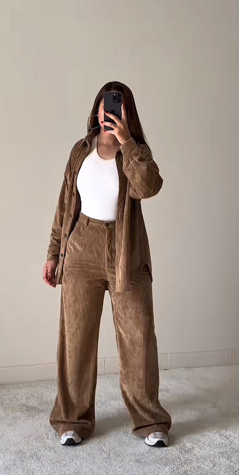 Ribbed Velvet Co-ord Set (Shirt Jacket + Wide-Leg Pants)