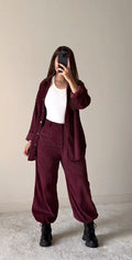 Ribbed Velvet Co-ord Set (Shirt Jacket + Wide-Leg Pants)