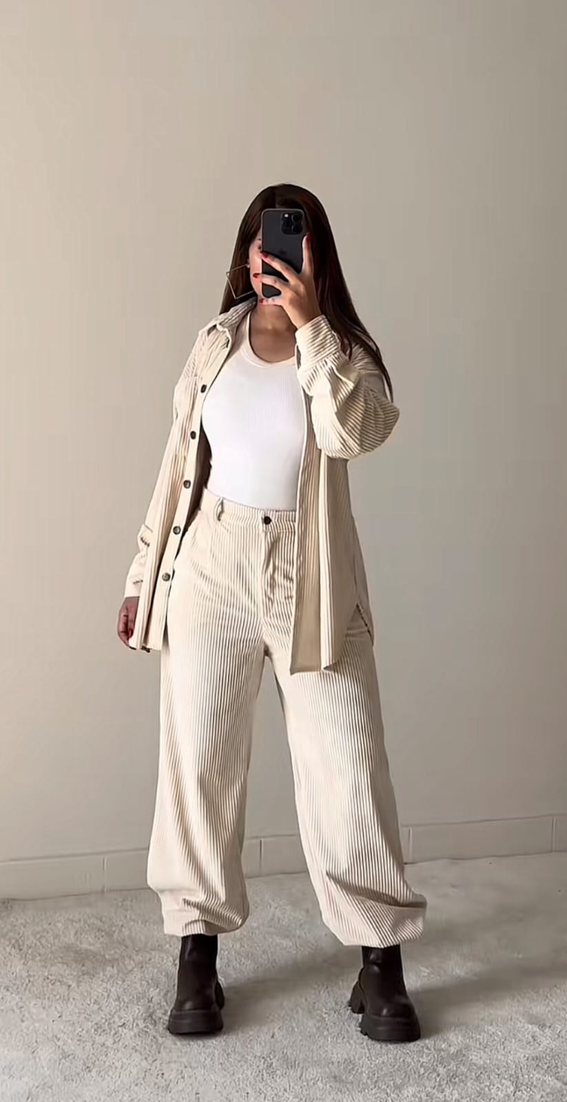Ribbed Velvet Co-ord Set (Shirt Jacket + Wide-Leg Pants)